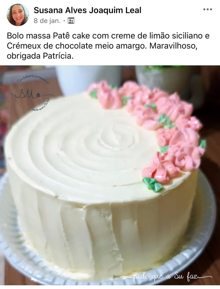 Bolo com creme de limão siciliano e crémeux de chocolate feito por aluna